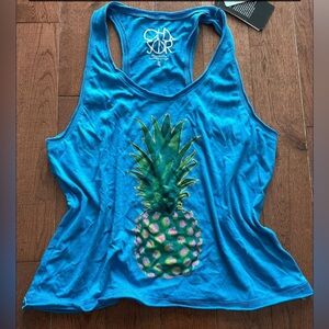 Chaser brand pineapple tank top blue NWT Small
